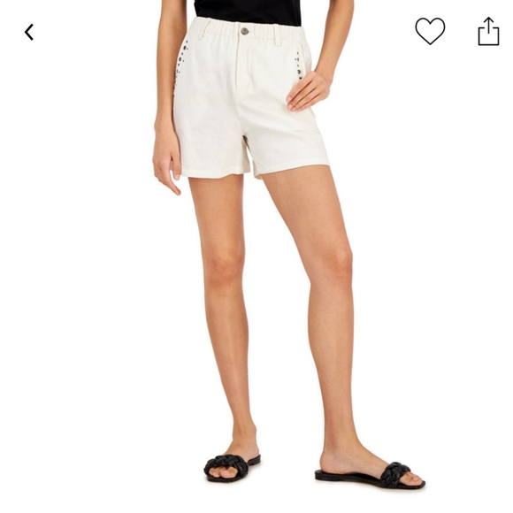 INC International Concepts Pants - INC HIGH RISE WHITE STUDDED Linen SHORTS SIZE  MEDIUM  NWT